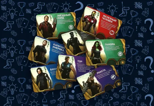 Карточки персонажей супергероев в настольной игре Мстители Война бесконечности