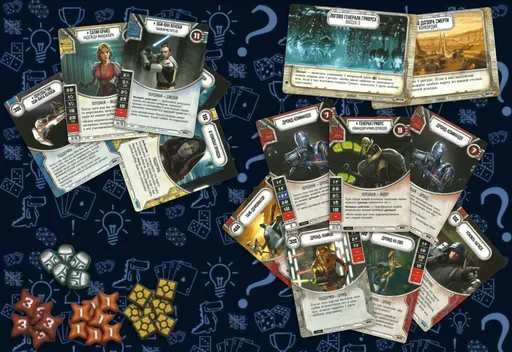 Содержимое двух стартовых наборов настольной игры Star Wars Destiny