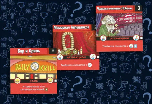 Настольная игра Рик и Морти: Анатомический парк, квадраты аттракционов